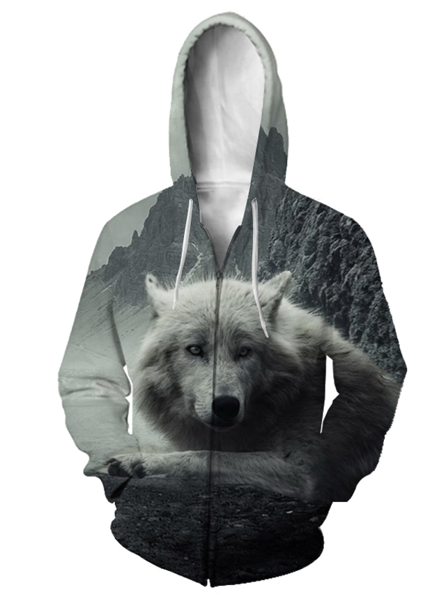  Voor heren Hoodie-sweatshirt met rits 3D Ontwerper Casual Grafisch dier Print EU / VS maat Capuchon Casual Dagelijks Lange mouw Kleding Kleding Ruimvallend Zwart en Wit