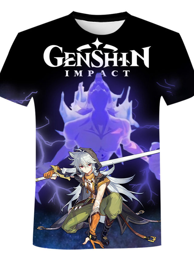  Inspirerad av Genshin Impact Cosplay Animé Tecknat 100% Polyester Mönster 3D Harajuku Grafisk T-shirt Till Herr / Dam