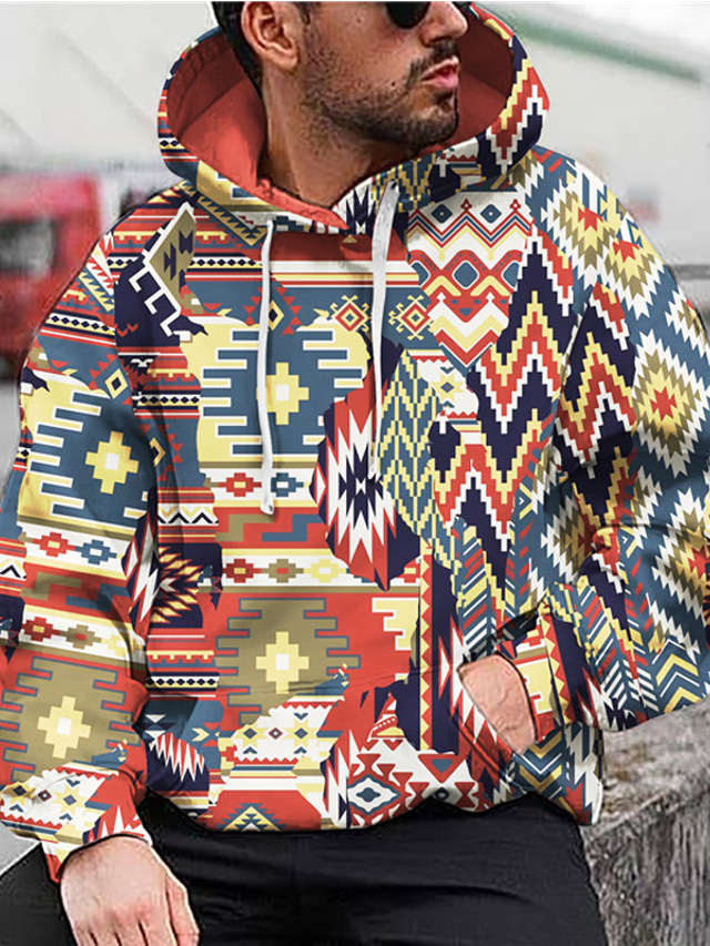  Men's Hoodie Sweatshirt Print 3D Print Designer Casual Graphic Tribal Graphic Prints Rainbow Print Hooded Daily Sports Long Sleeve Clothing Clothes Regular Fit