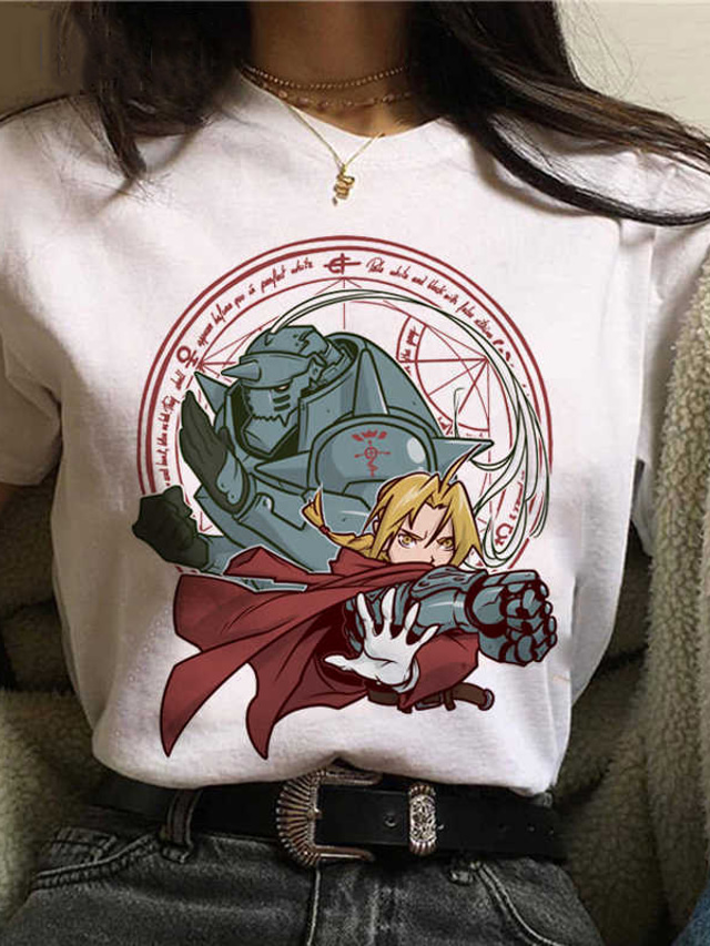  Inspirerad av Fullmetal Alchemist Brotherhood Cosplay Animé Tecknat Polyester / bomullsblandning Mönster Harajuku Grafisk Söt T-shirt Till Herr / Dam