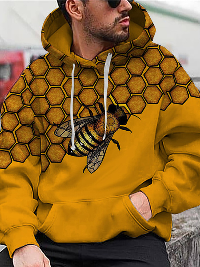  Men's Hoodie Sweatshirt Print 3D Print Designer Casual Graphic Bee Graphic Prints Yellow Print Hooded Daily Sports Long Sleeve Clothing Clothes Regular Fit