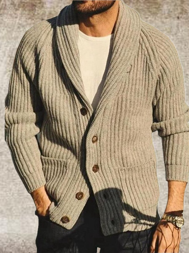  Homme Pull Chandail Gilet Cardigan Tricoter Tricoté Couleur unie Col V à la mode Style vintage Usage quotidien Vêtement Tenue Hiver Automne Kaki S M L