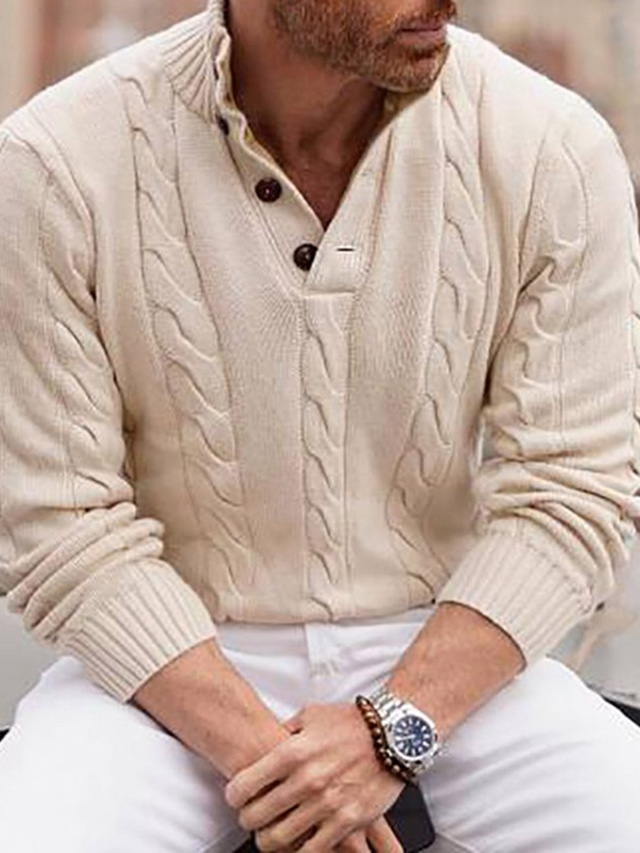  Homme Pull Chandail Pullover Tricoter Tricoté Couleur unie Col V à la mode Style vintage Usage quotidien Automne L'hiver Abricot M L XL / Manches Longues