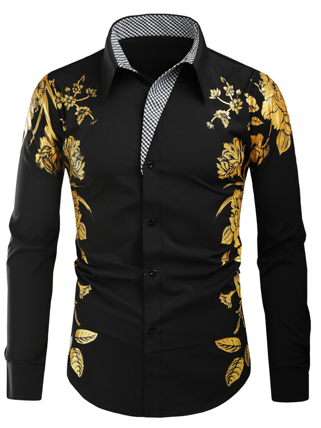  Men's Shirt Graphic Button Down Collar Daily Long Sleeve Tops Fashion Vintage White Black Red Party Wedding