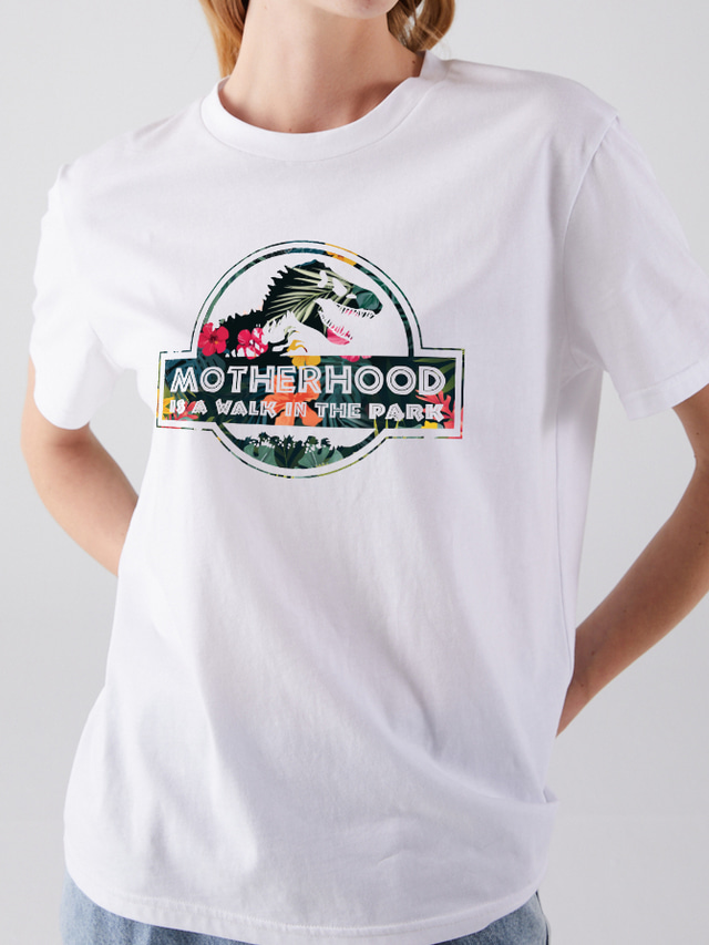  ženy mateřství je procházka v parku tričko vintage jurský dinosaurus máma květiny grafické trička top zelená XL