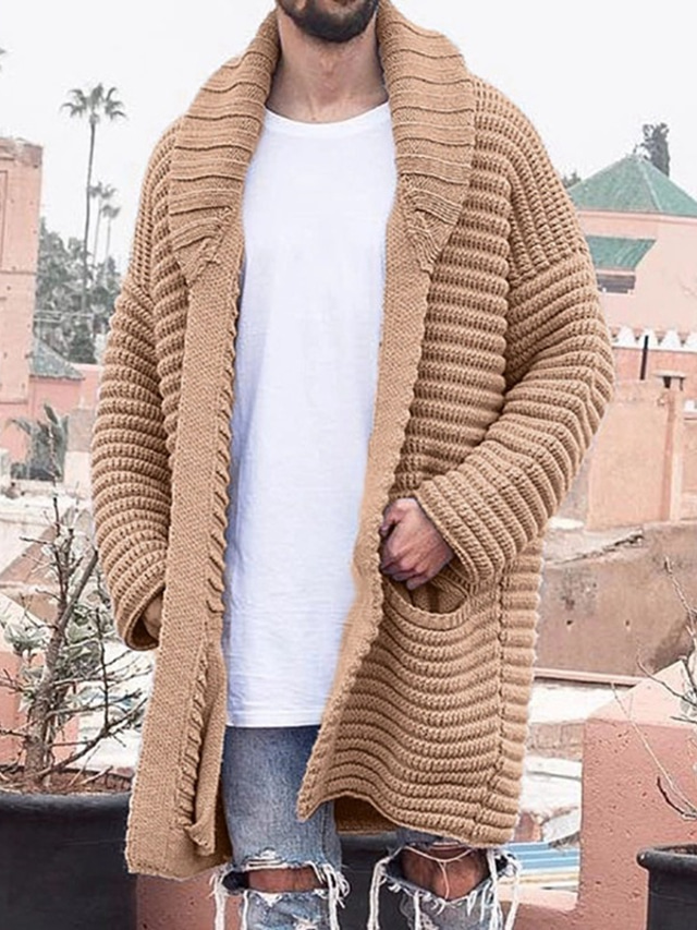  Men's Sweater Cardigan Knit Knitted Solid Color V Neck Stylish Vintage Style Sport Fall Winter Khaki M L XL / Long Sleeve
