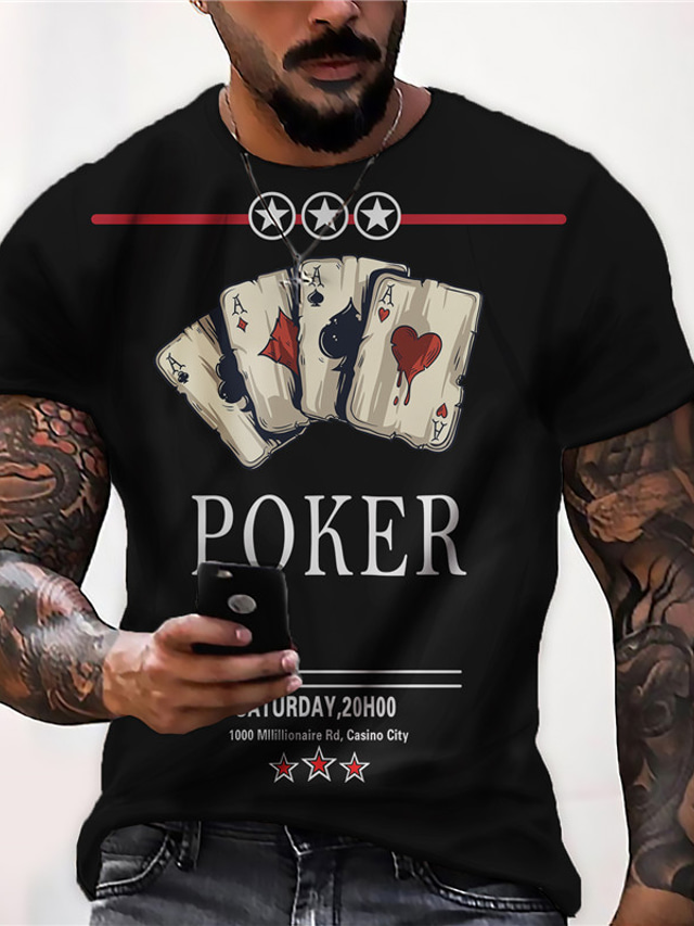  Men's Shirt Tee T shirt Tee Designer Summer Short Sleeve Graphic Poker Print Crew Neck Daily Holiday Print Clothing Clothes Designer Casual Big and Tall Black