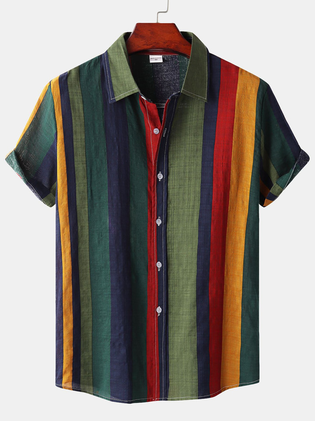  Ανδρικά Πουκάμισο Χαβανέζικο πουκάμισο Ριγέ Γιακάς Πράσινο Ανοικτό Θαλασσί Βυσσινί Πράσινο του τριφυλλιού Καθημερινά Διακοπές Κοντομάνικο Κουμπί-Κάτω Ρούχα Χαβανέζα Υψηλής Ποιότητας Καθημερινό Άνετο