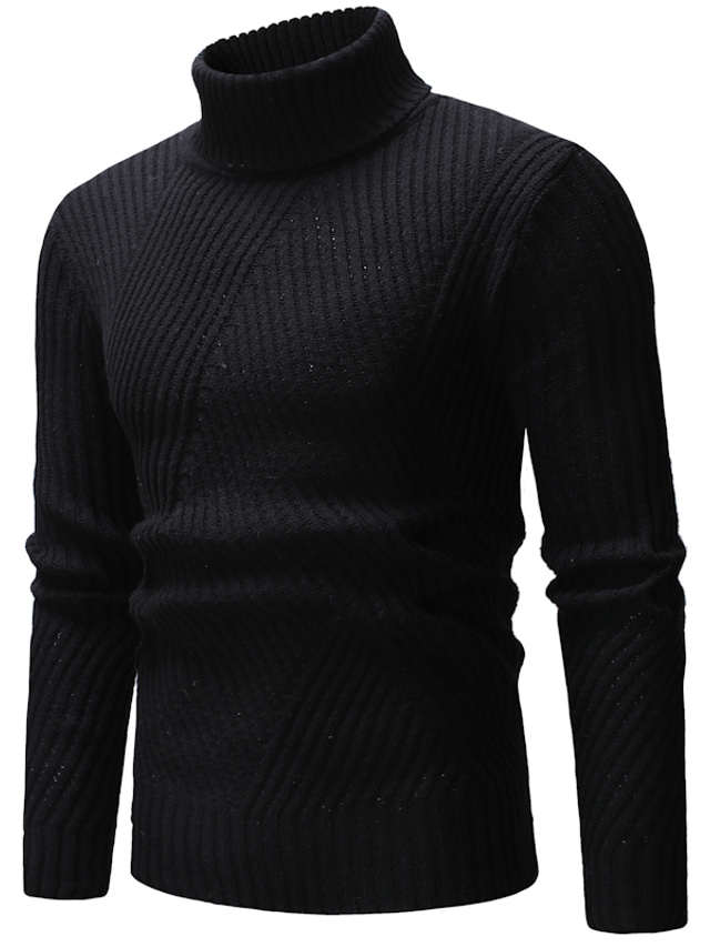  Men's Sweater Pullover Sweater Jumper Turtleneck Sweater Knit Knitted Solid Color Turtleneck Stylish Casual Daily Clothing Apparel Fall Winter Black Light Grey S M L