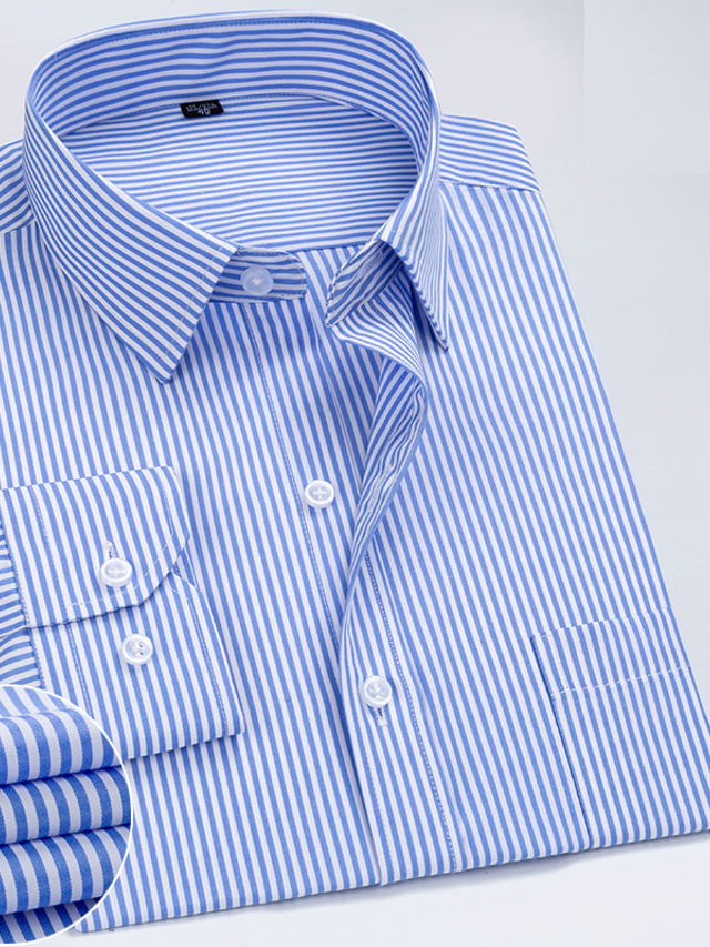  Herrenhemd gestreift eckiger Ausschnitt hellrosa schwarz / weiß blau fuchsia königsblau übergröße hochzeit arbeit langarm bekleidung business farbblock elegant formell