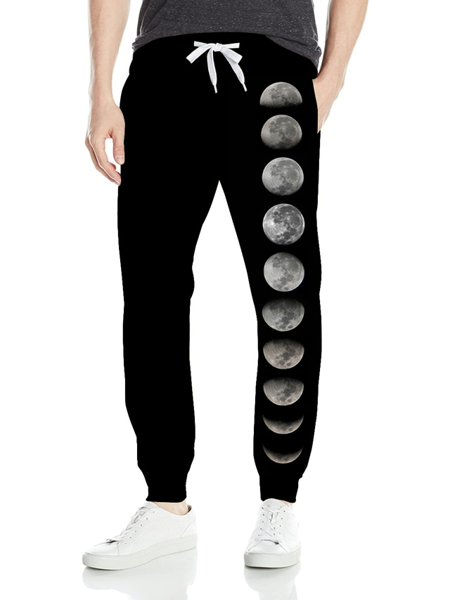  Męskie Elegancki Codzienny Spodnie Spodnie dresowe Ściągana na sznurek Nadruk Pełna długość Spodnie Codzienny Średnio elastyczny Księżyc Na zewnątrz Sport Średni Talia Czarny S M L XL XXL