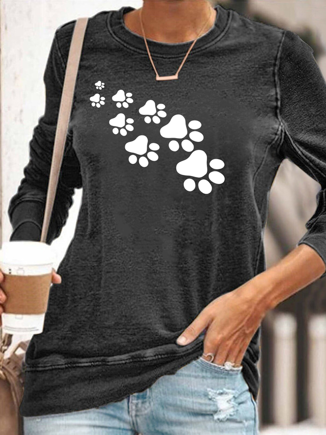 女性用 Tシャツ デザイナー 熱間鍛造 グラフィック デザイン 動物 長袖 ラウンドネック 日常 プリント 服装 デザイナー ベーシック グリーン ブラック ブルー