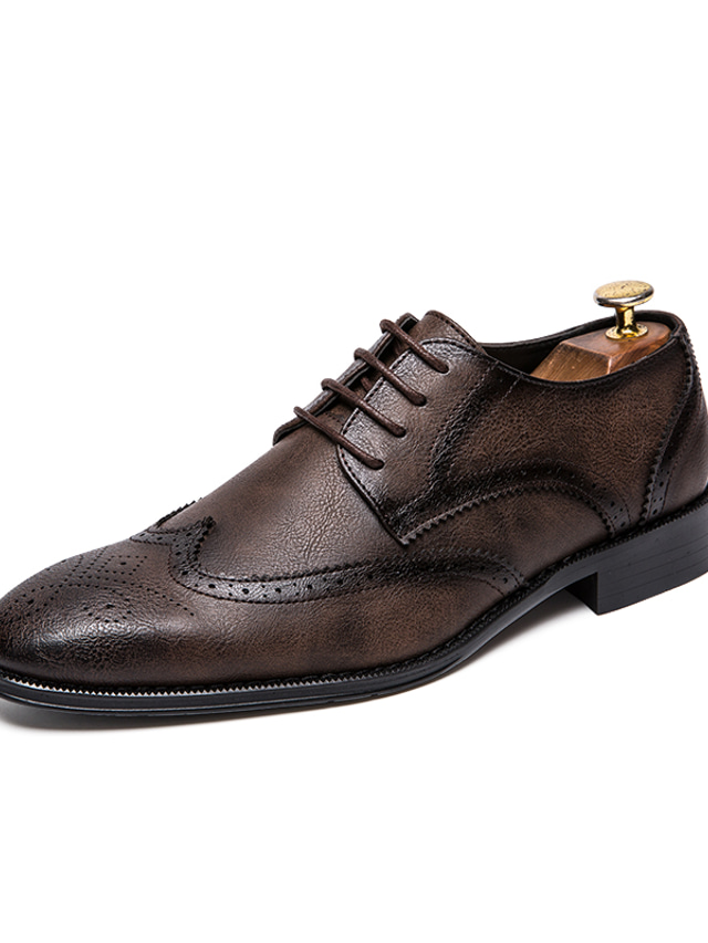  Hombre Oxfords Zapatos de punta de ala Casual Clásico Diario Oficina y carrera PU Negro Marrón Primavera Verano