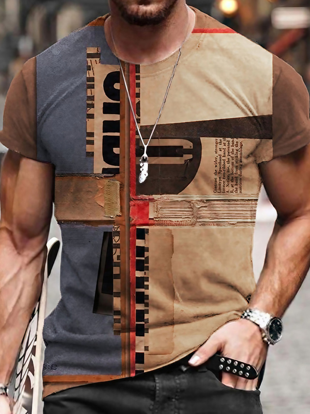  Men's T shirt T-shirt Sleeve Printing Round Neck Medium Spring & Summer Khaki