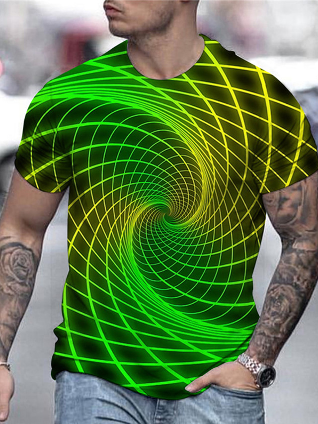  Men's Shirt Tee T shirt Tee Designer Summer Short Sleeve Graphic Optical Illusion 3D Print Crew Neck Daily Holiday Print Clothing Clothes Designer Casual Big and Tall Green Black Blue