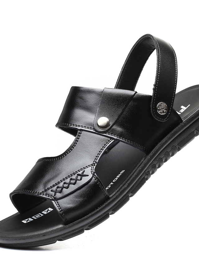  Men's Sandals Slingback Sandals Beach Daily Walking Shoes Cowhide PU Breathable Wear Proof Dark Brown Black Summer