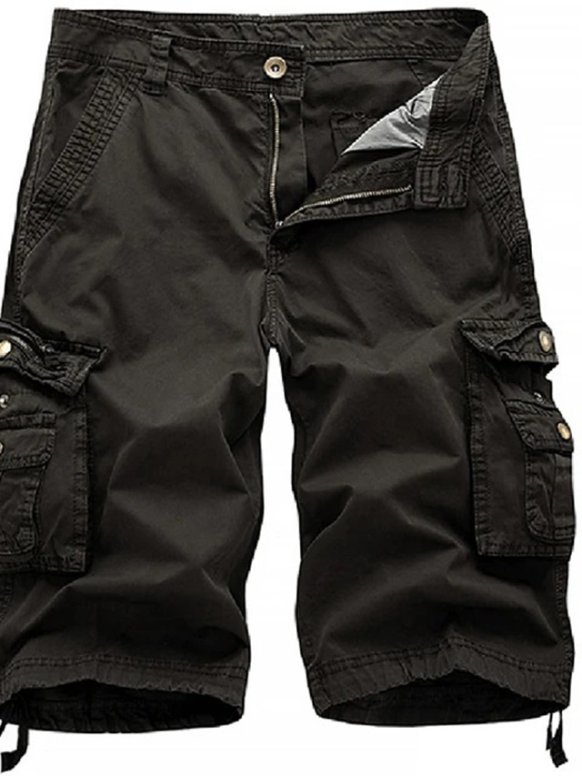 Ougelebo Korte broek voor heren, cargoshorts, elastische taille met trekkoord, zwart, XL Ougelebo Korte broek voor heren, cargoshorts, elastische taille met trekkoord, zwart, XL
