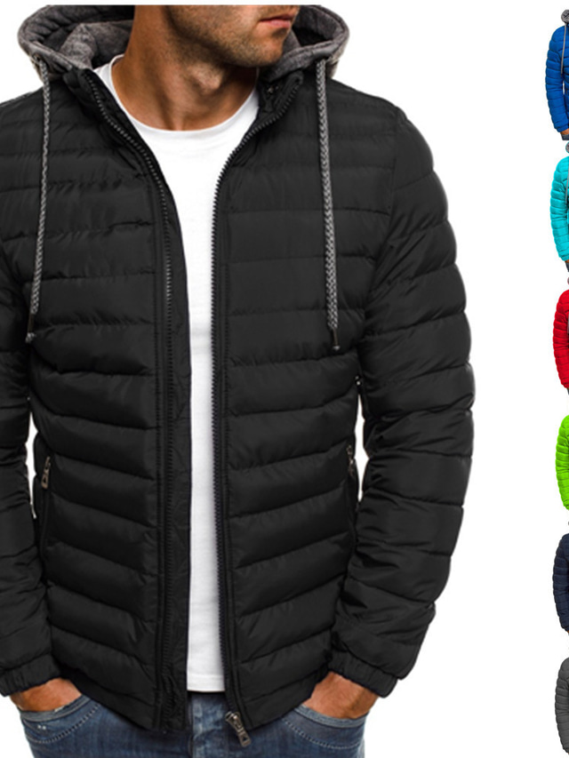  Men's Puffer Jacket Winter Jacket Quilted Jacket Winter Coat Warm Sports Outdoor Running Jogging Solid Color Outerwear Clothing Apparel Lake blue Navy Green
