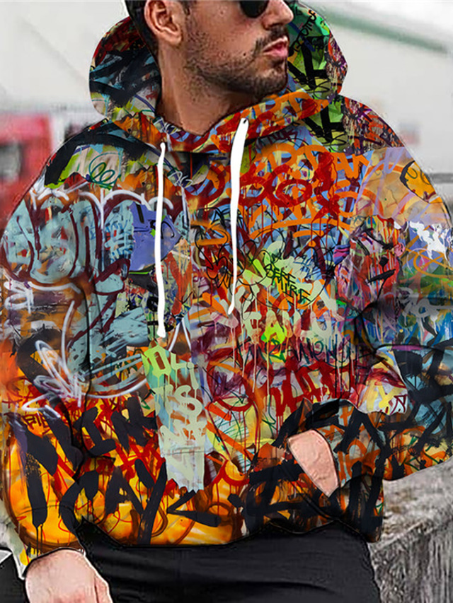  Herr Hoodie-tröja Mönster 3D-tryck Designer Ledigt Grafisk Grafiska tryck Graffiti Regnbåge Tryck Huva Dagligen Sport Långärmad Kläder Kläder Normal