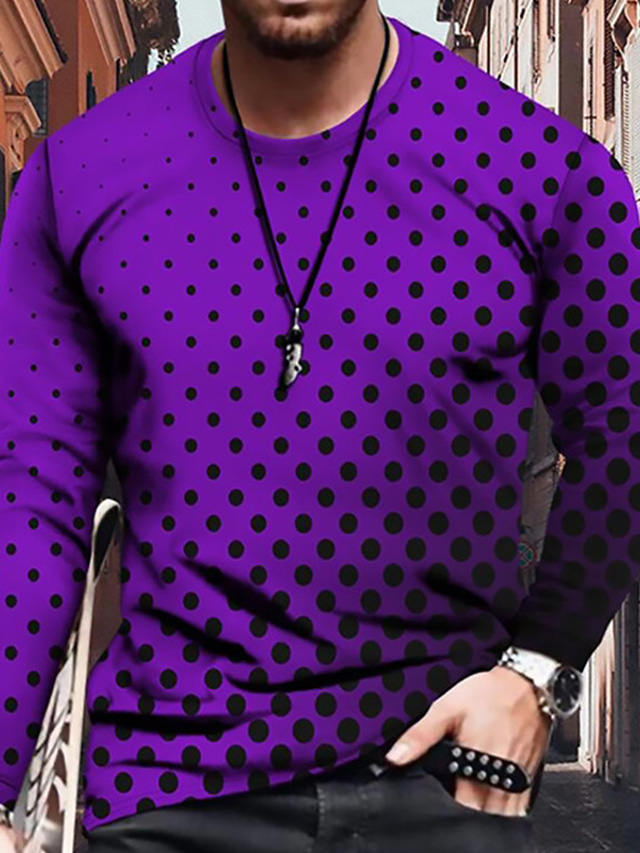  男性用 Tシャツ シャツ デザイナー 1950年代風 カジュアル 長袖 グレー パープル オレンジ グラフィック ジオメトリ プリント クルーネック 日常 祝日 プリント 服装 デザイナー 1950年代風 カジュアル