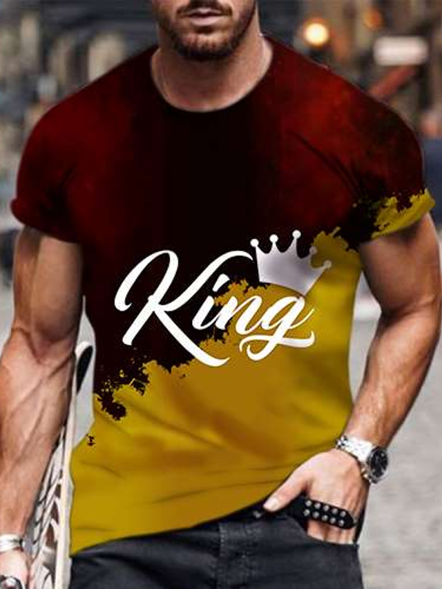  Men's T shirt Tee Tee Designer Chic & Modern Summer Short Sleeve Black and Red Yellow and Red Splicing Print Crew Neck Clothing Clothes Designer Chic & Modern