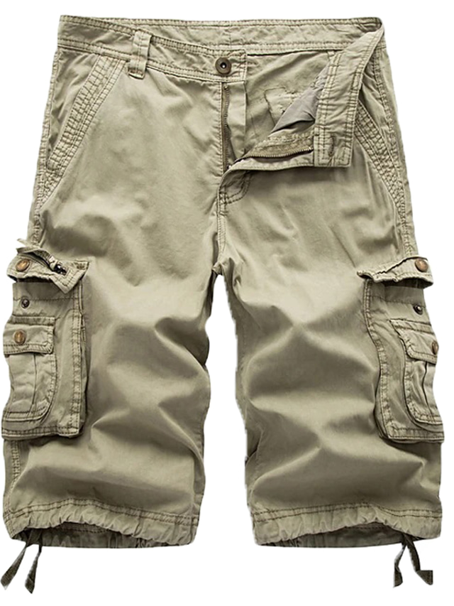  Men's Shorts Cargo Shorts Knee Length Pants Going out Solid Colored Mid Waist Green Black Blue Gray Khaki 30 31 32 34 36