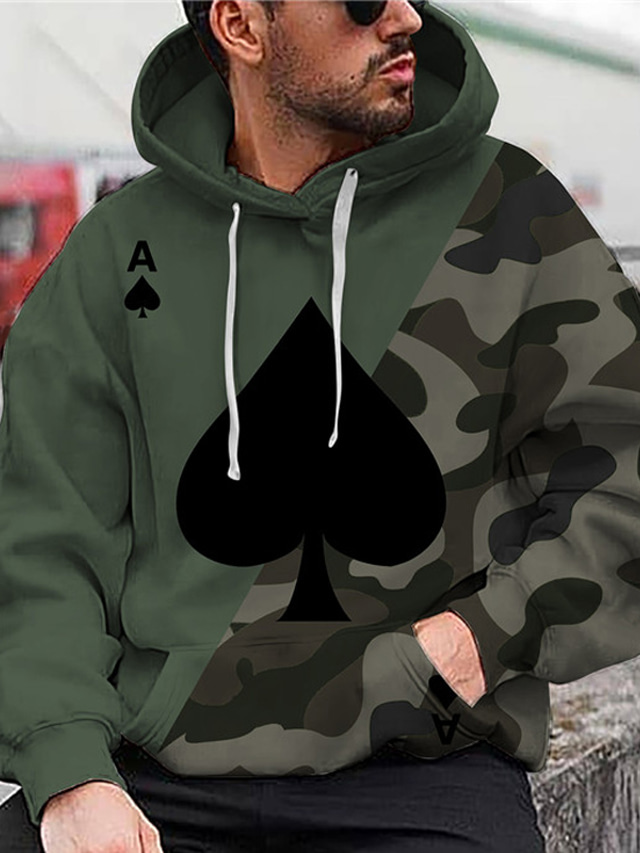  Herr Hoodie-tröja Mönster 3D-tryck Designer Ledigt Grafisk Grafiska tryck Poker Grön Blå Purpur Vit Tryck Huva Dagligen Sport Långärmad Kläder Kläder Normal