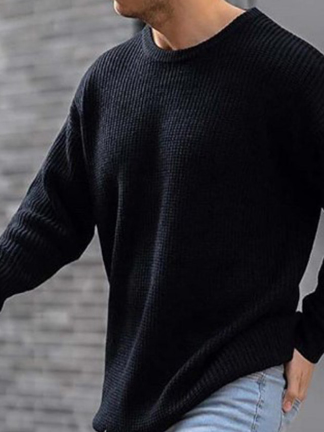  Men's Sweater Pullover Knit Knitted Solid Color Crew Neck Stylish Vintage Style Daily Fall Winter White Black M L XL / Long Sleeve