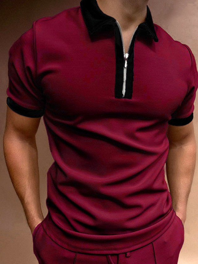  Men's Collar Polo Shirt Golf Shirt Fashion Casual Breathable Short Sleeve Wine Gray White Black Solid Color Collar Outdoor Street Zipper Clothing Clothes Fashion Casual Breathable