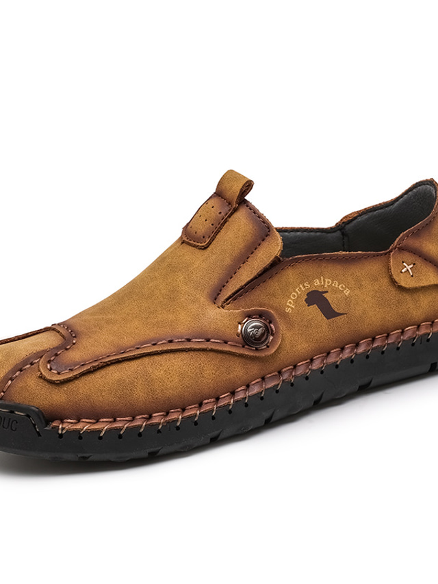  Men's Sneakers Loafers & Slip-Ons Crib Shoes Plus Size Casual British Outdoor Daily Cycling Shoes Walking Shoes PU Warm Light Brown Black Green Spring Fall