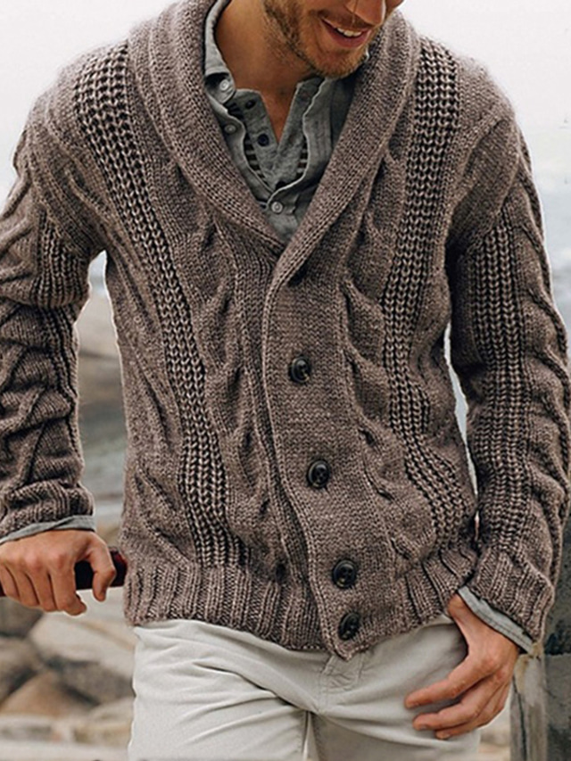  Men's Sweater Cardigan Knit Knitted Solid Color V Neck Stylish Vintage Style Daily Fall Winter Light gray Dark Gray S M L / Long Sleeve