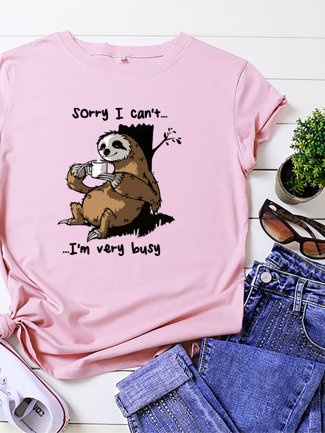  cartoon sloth print short sleeve t-shirt