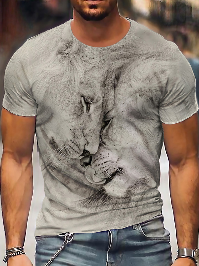  Men's Shirt Tee T shirt Tee Designer Summer Short Sleeve Graphic Lion Print Crew Neck Daily Holiday Print Clothing Clothes Designer Casual Big and Tall Gray