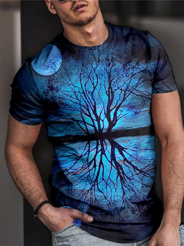  Men's Shirt Tee T shirt Tee Designer Summer Short Sleeve Graphic Tree Print Crew Neck Halloween Daily Print Clothing Clothes Designer Casual Big and Tall Blue