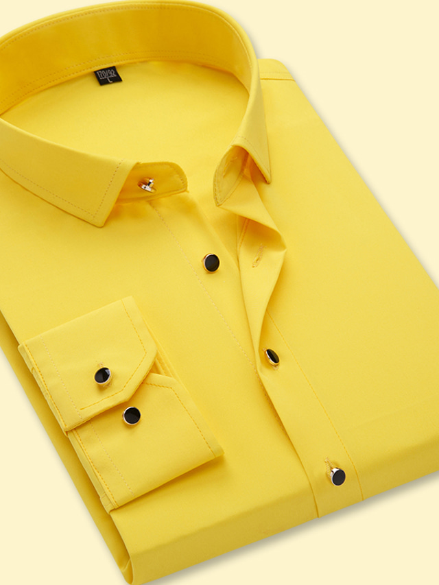  Herren Hemd Oberhemd Feste Farbe Glatt Einfarbig Hellrosa Schwarz Weiß Gelb Hellgrün Arbeit Casual Langarm Bekleidung Designer