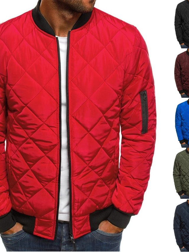  Men's Women's Parka Winter Regular Plain Plaid / Check Quilted Casual Outdoor Daily Warm Black Wine Royal Blue Red Navy Blue Army Green