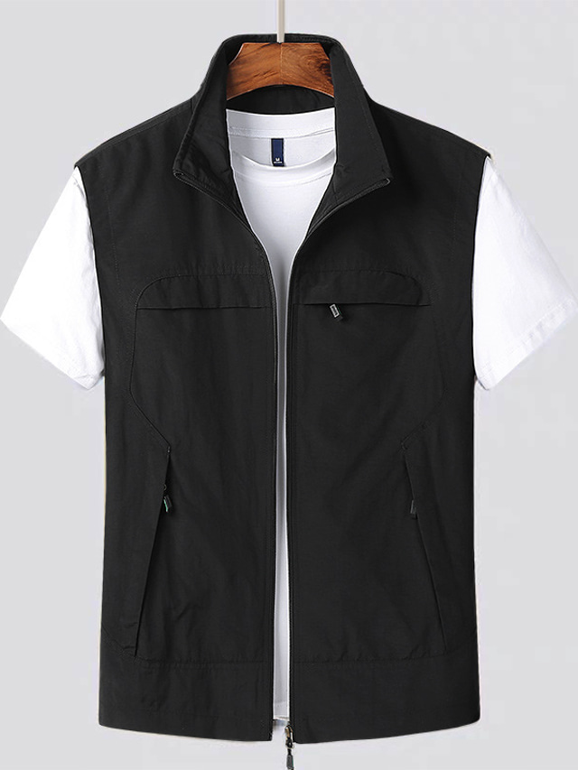 Men's Vest Gilet Breathable Outdoor Street Daily Zipper Stand Collar Streetwear Casual Jacket Outerwear Plain Pocket Army Green Khaki Navy Blue / Spring / Fall / Sleeveless