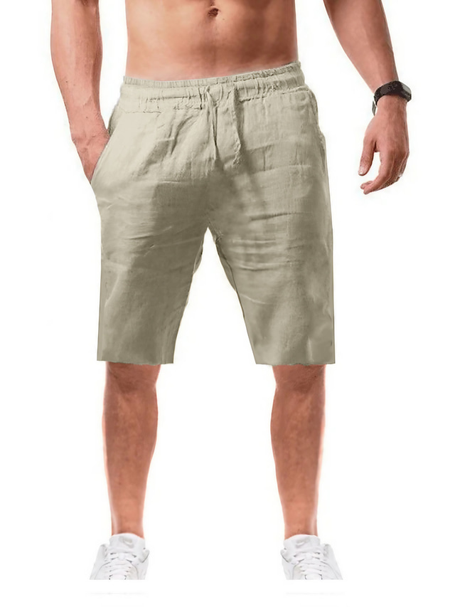  calções de algodão desportivos respiráveis calças de ganga desportivas de estilo casual leve de homem bermuda calça de saia justa de cor sólida lisa na altura do joelho cintura elástica desportiva