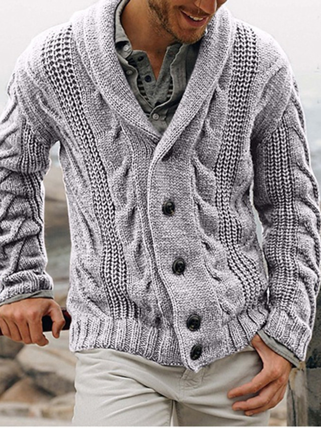  Men's Sweater Cardigan Knit Knitted Solid Color V Neck Stylish Vintage Style Daily Wear Fall Winter Light gray Dark Gray S M L / Long Sleeve