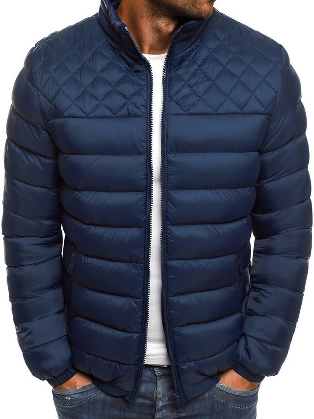  Men's Coat Padded Outdoor Casual / Daily Vacation Going out To-Go Quilted Outerwear Clothing Apparel Black Red Navy Blue
