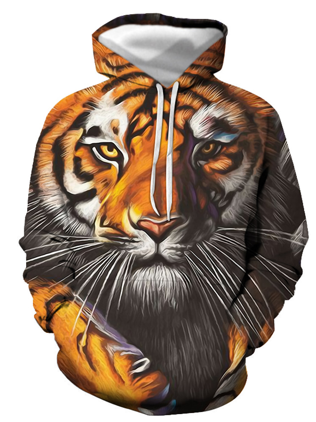  Męskie Bluza z kapturem Nadruk Moda miejska Designerskie Codzienny Graficzny Tygrys Niebieski Tęczowy Pomarańczowy Szary Nadruk Kaptur Codzienny Długi rękaw Odzież Odzież Regularny