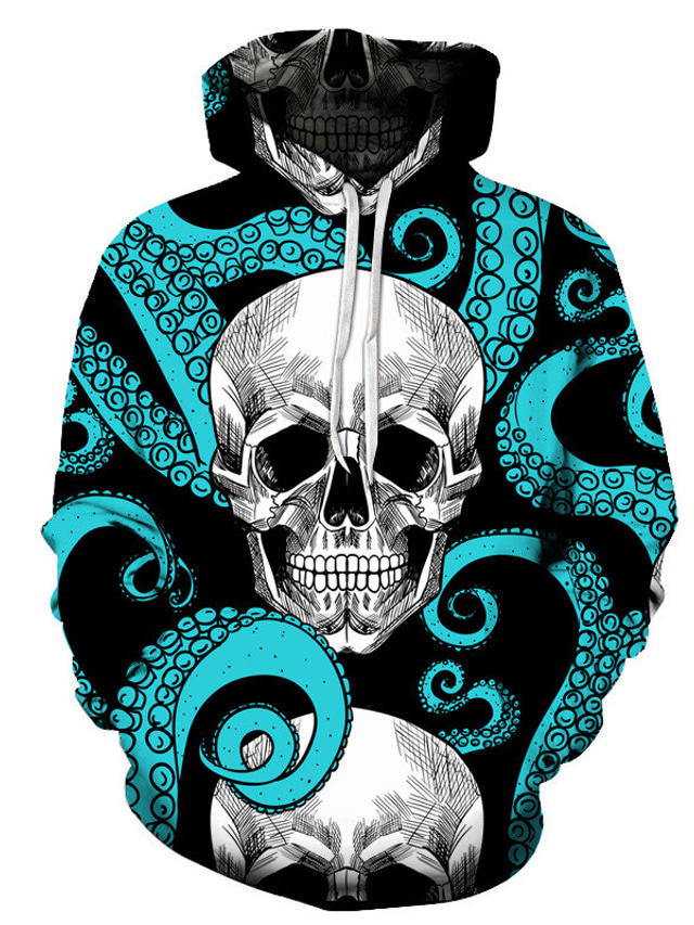  Men's Hoodie Sweatshirt Print Designer Sportswear Casual Graphic Skull Graphic Prints Blue Yellow Rainbow Black Print Plus Size Hooded Casual Daily Sports Long Sleeve Clothing Clothes Regular Fit