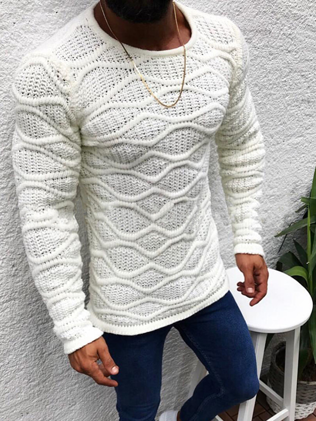  Men's Sweater Pullover Knit Knitted Solid Color Crew Neck Stylish Vintage Style Daily Clothing Apparel Winter Fall Black Army Green S M L