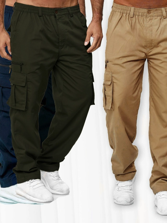 Men's Cargo Pants Elastic Waist Multiple Pockets Full Length Pants ...