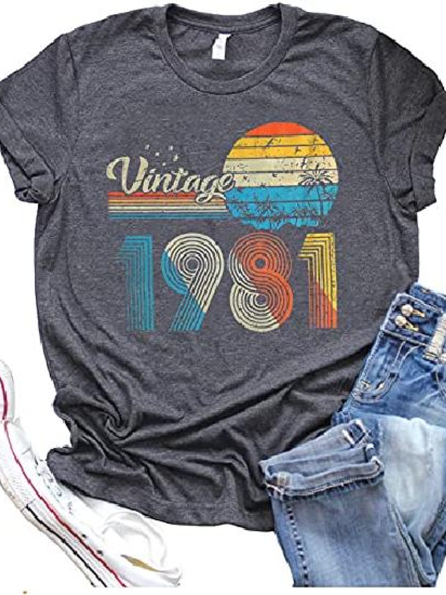  חולצות מתנות יום הולדת 40 נשים וינטאג '1981 חולצה 40 שנה של חולצת טריקו מדהימה חלקים מקוריים טי רטרו חולצות מסיבת יום הולדת (אפור 2-s)
