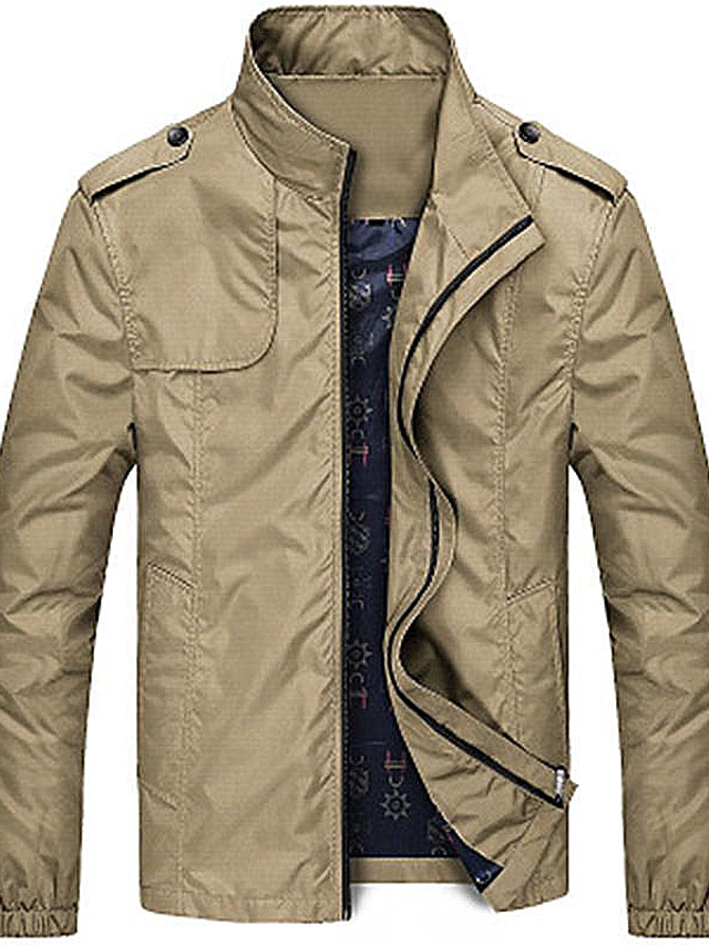  Men's Jacket Warm Daily Wear Going out Office & Career Zipper Stand Collar Stylish Warm Ups Comfort Jacket Outerwear Solid / Plain Color Pocket Black Green Khaki / Winter