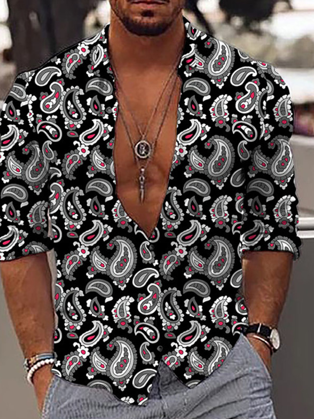  Voor heren Overhemd Print Bloemig Grafisch Kraag Casual Dagelijks 3D-afdrukken Button-omlaag Lange mouw Tops Ontwerper Casual Modieus Comfortabel Wit Zwart Rood