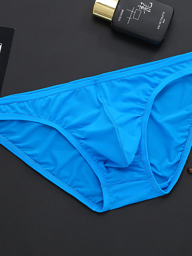  Men's Basic Simple Pure Color Basic Panties Briefs Underwear High Elasticity Low Waist Sexy 1 PC Light Blue M