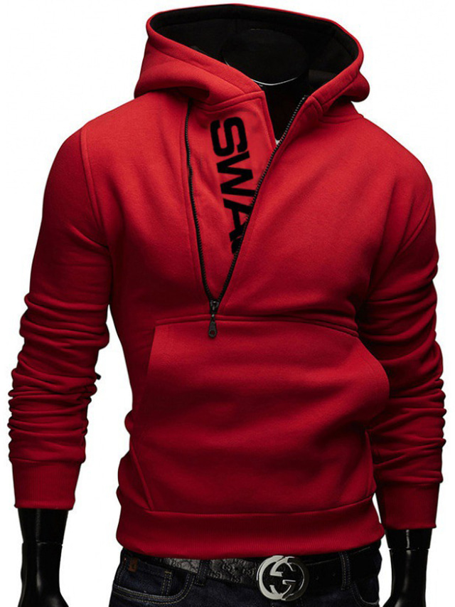  Men's Hoodie Sweatshirt Pocket Sportswear Casual Letter Black Red Blue Light Grey Light Blue Hooded Casual Daily Holiday Long Sleeve Clothing Clothes Regular Fit