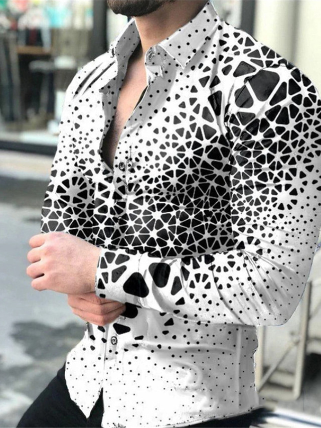  Herr Skjorta Geometri Krage Ledigt Dagligen Button-Down Mönster Långärmad Normal Blast Designer Ledigt Mode Bekväm Vit